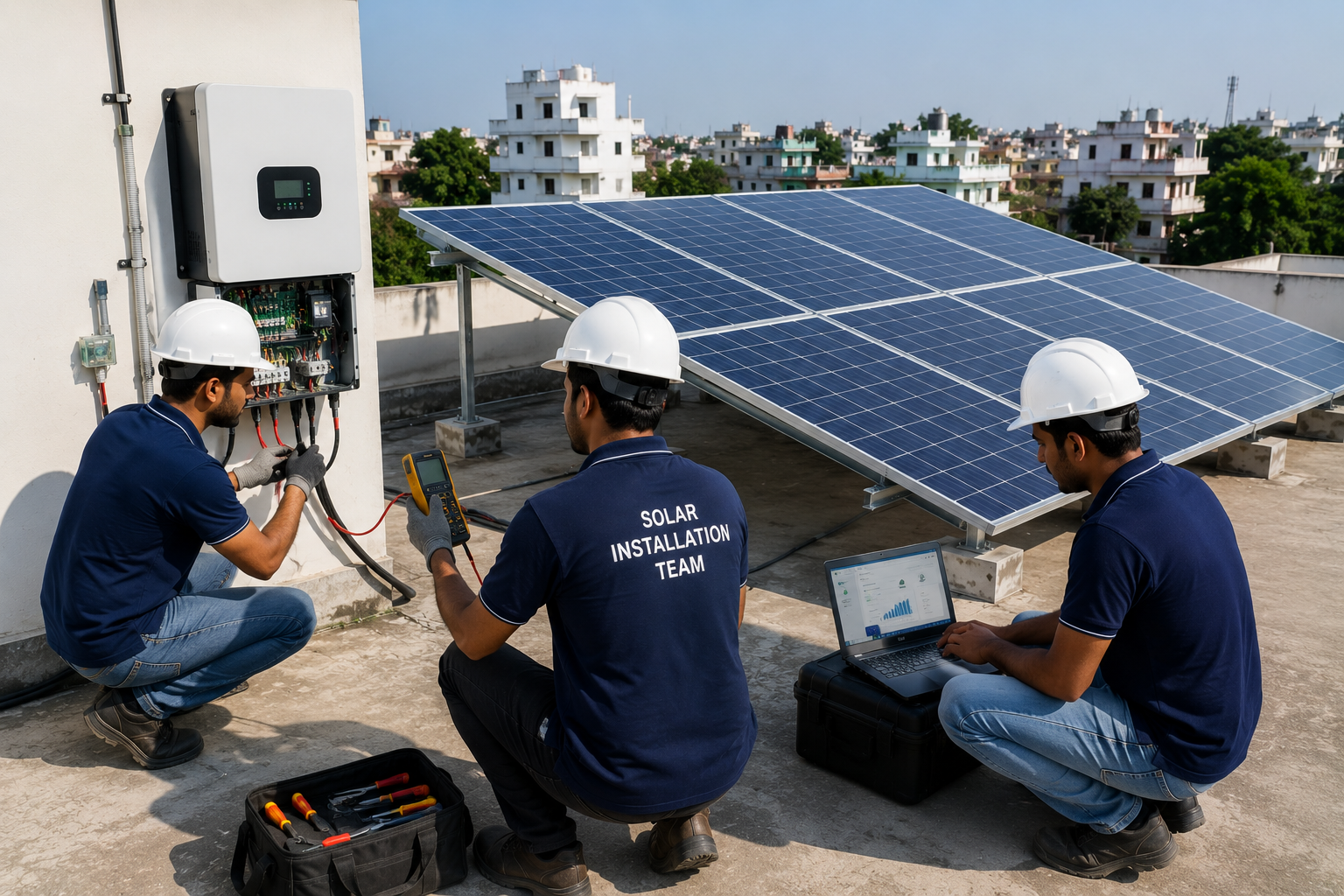 Team commissioning a residential solar system